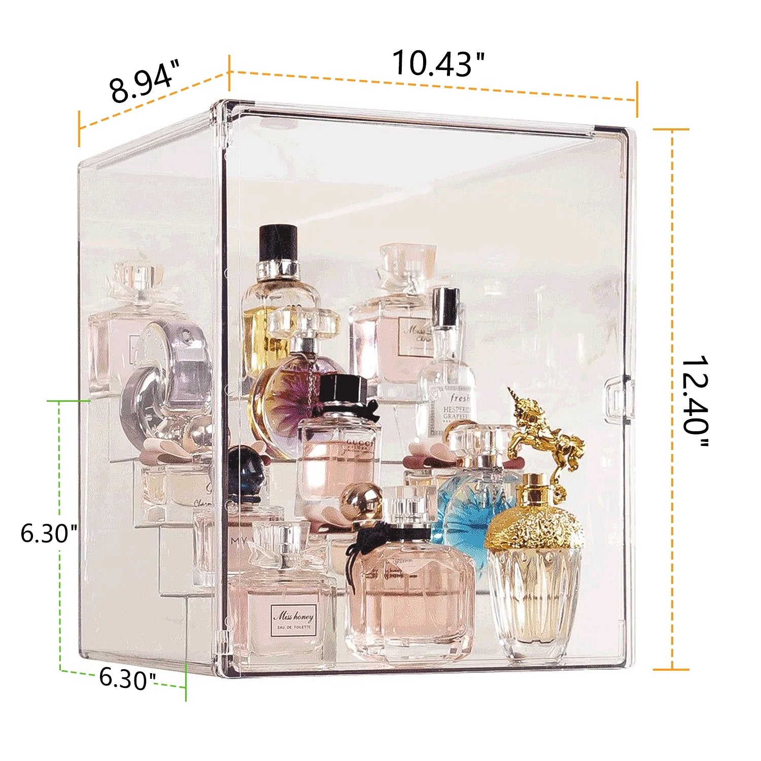 Clear Acrylic Display Case, 5 Tier Perfume Stand Makeup Organizer Storage Stand Riser Luxury Display Box Storage with Door Dustproof for Mini Figure, Collectible, Toys, Cosmetics