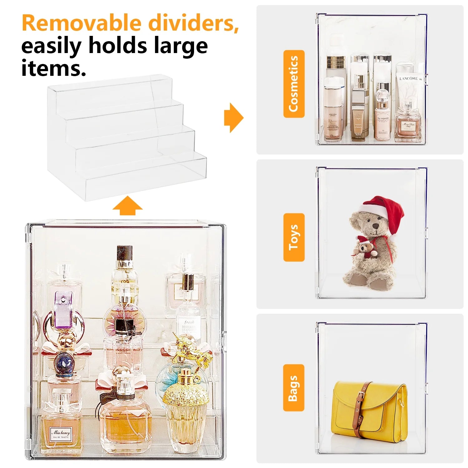 Clear Acrylic Display Case, 5 Tier Perfume Stand Makeup Organizer Storage Stand Riser Luxury Display Box Storage with Door Dustproof for Mini Figure, Collectible, Toys, Cosmetics